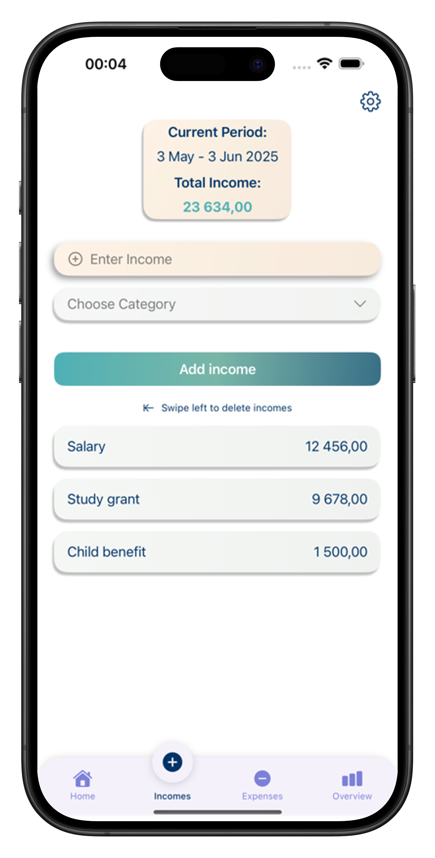 Incomes Tab