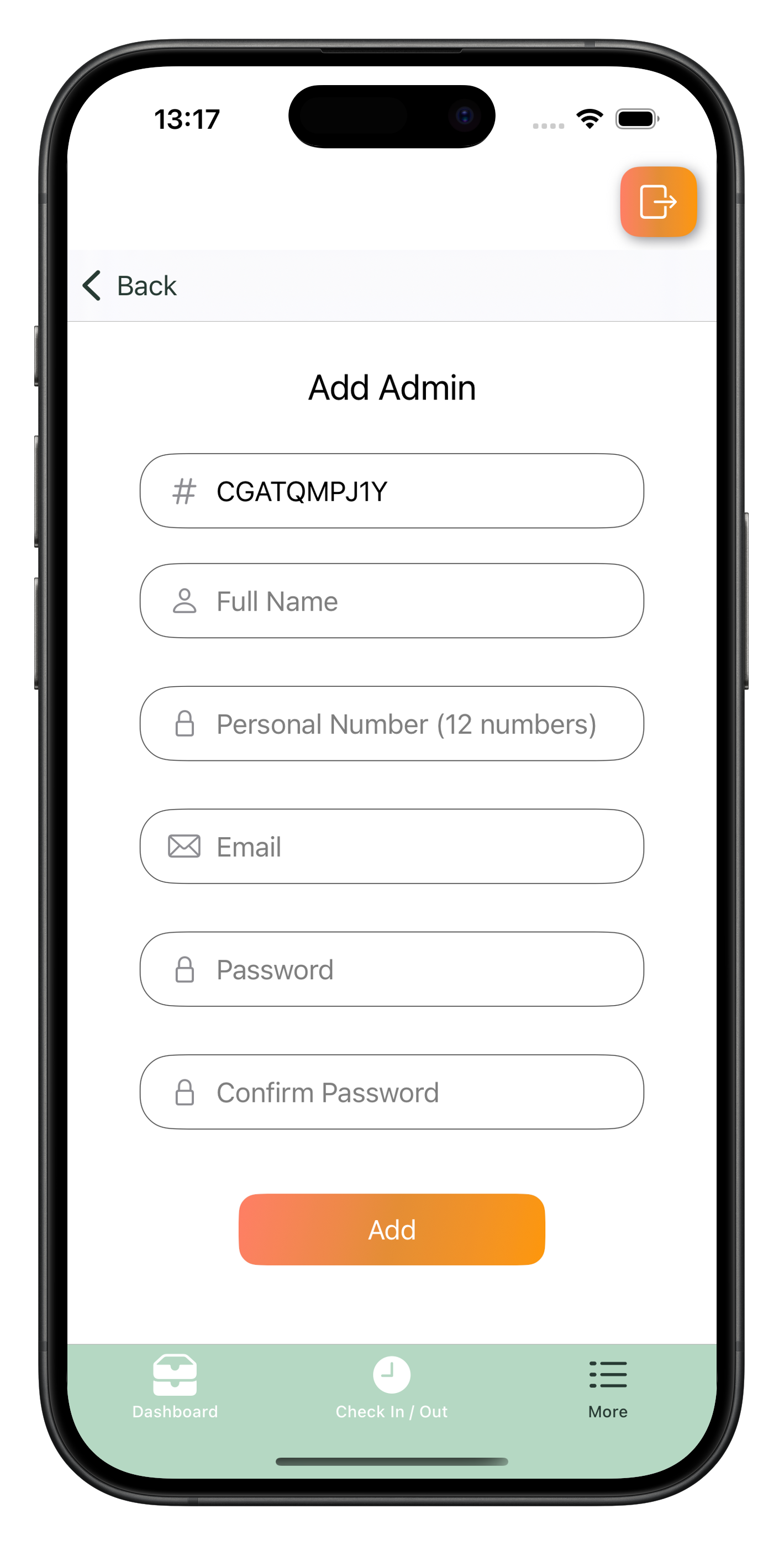 Add Admin Screen